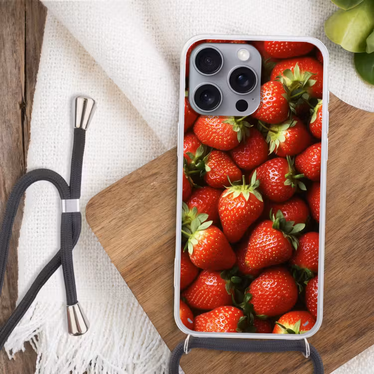 Telefoonhoesje met koord - Aardbei - Fruit - Rood — 3