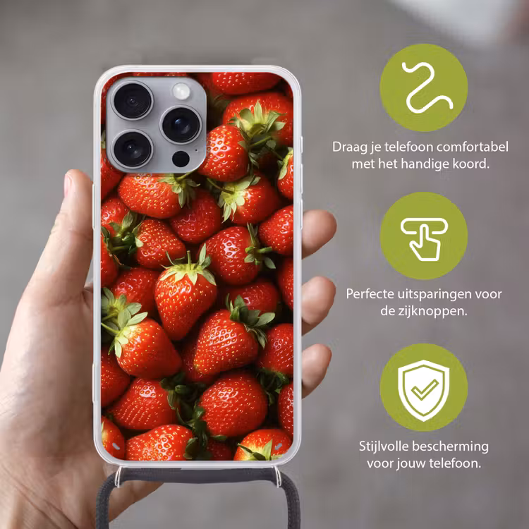 Telefoonhoesje met koord - Aardbei - Fruit - Rood — 4