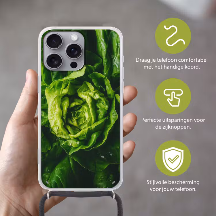 Telefoonhoesje met koord - Groente - Sla - Groen — 4