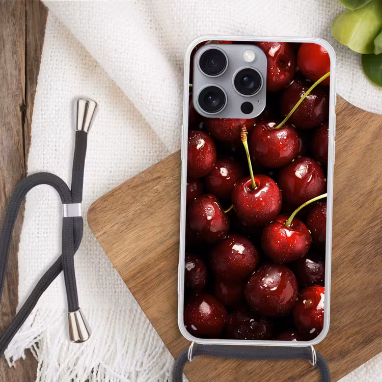 Telefoonhoesje met koord - Rood - Fruit - Kersen — 3