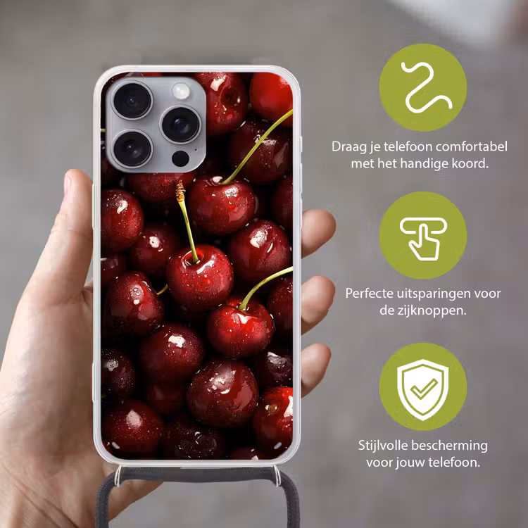 Telefoonhoesje met koord - Rood - Fruit - Kersen — 4