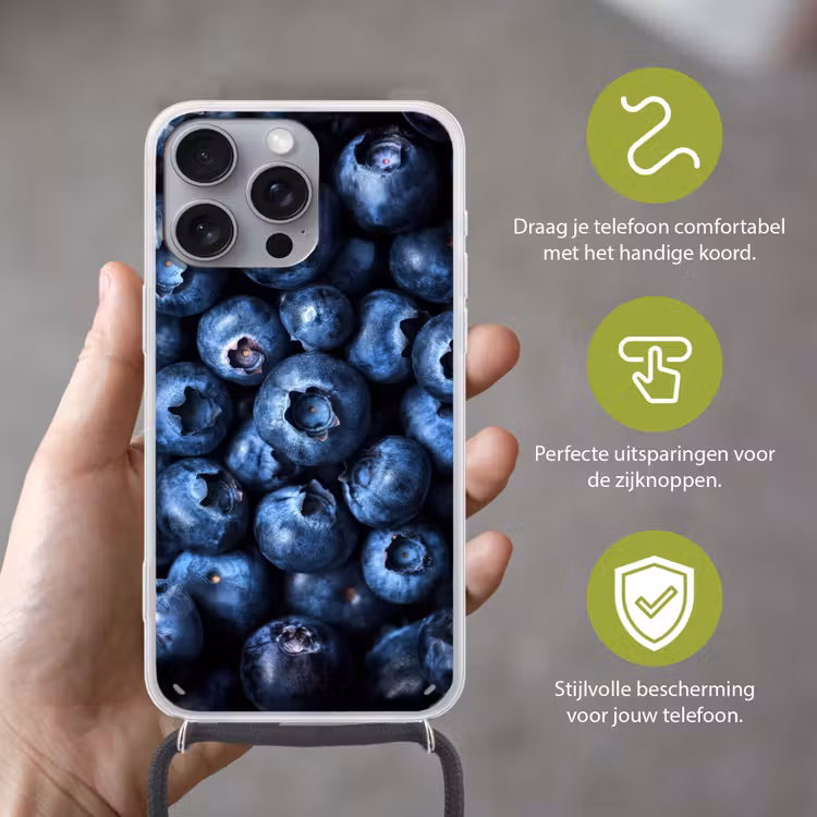 Telefoonhoesje met koord - Bessen - Blauw - Fruit — 4