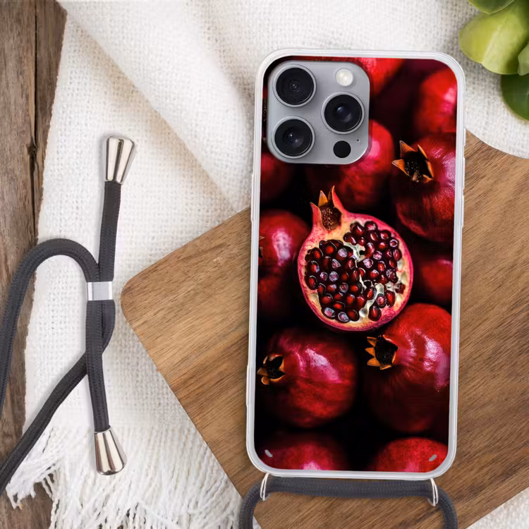Telefoonhoesje met koord - Granaatappel - Rood - Fruit — 3