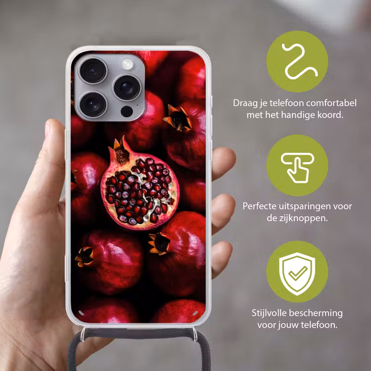 Telefoonhoesje met koord - Granaatappel - Rood - Fruit — 4