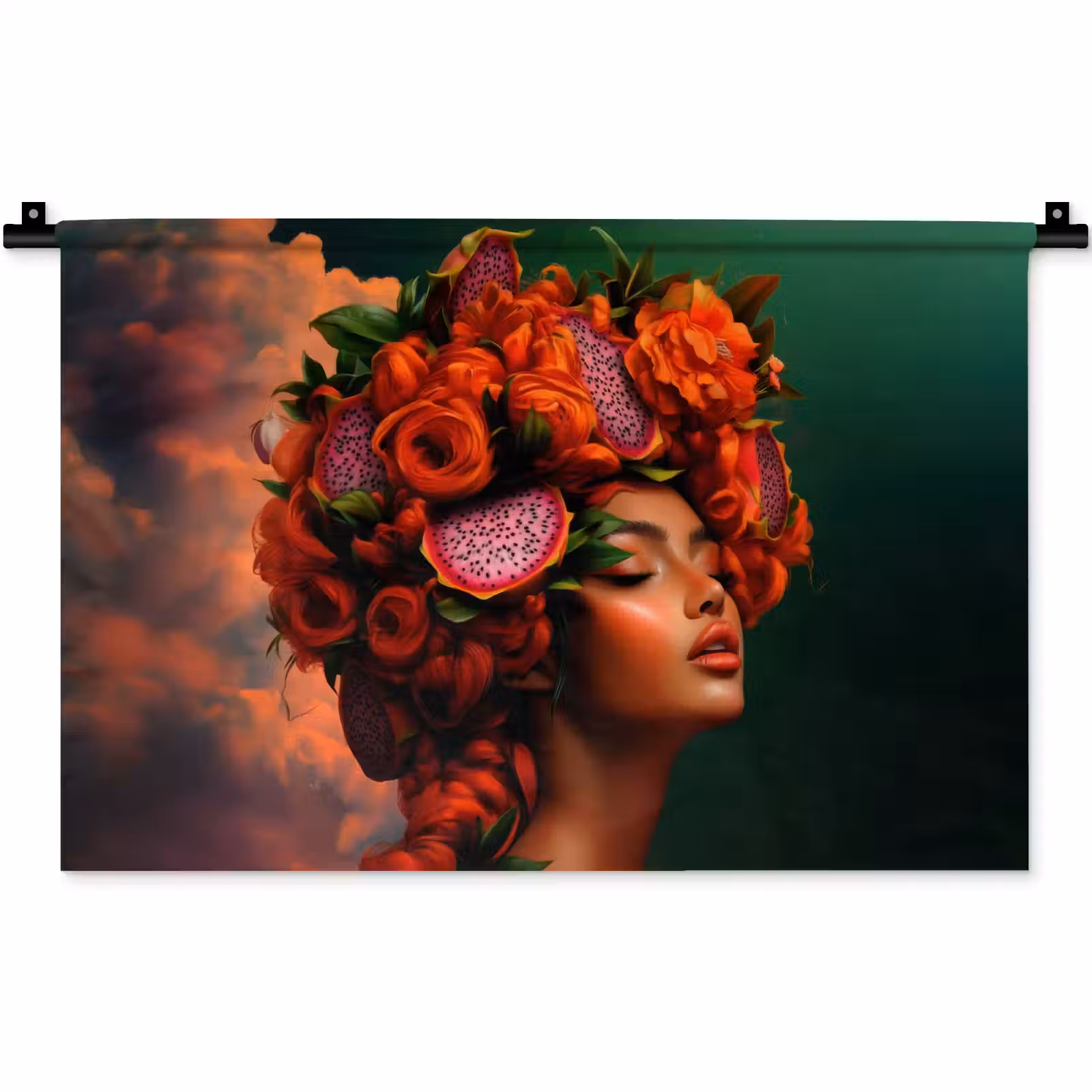 Wandkleed - Vrouw - Drankenfruit - Rozen — 1