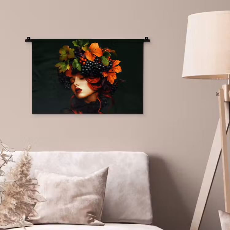Wandkleed - Vrouw - Rood - Groen - Druiven — 2
