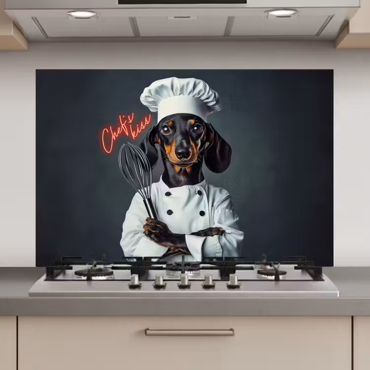 Spatscherm keuken - Quote - Neon - Hond - Kokskleding — 1