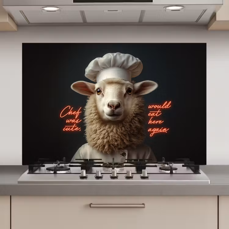 Spatscherm keuken - Schaap - Kokskleding - Neon - Quote — 1