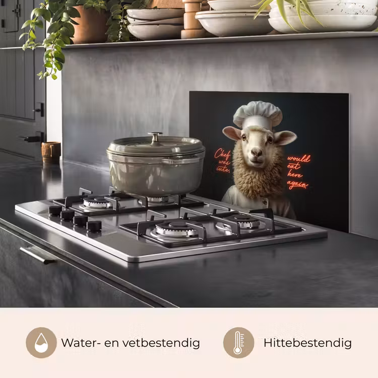 Spatscherm keuken - Schaap - Kokskleding - Neon - Quote — 7