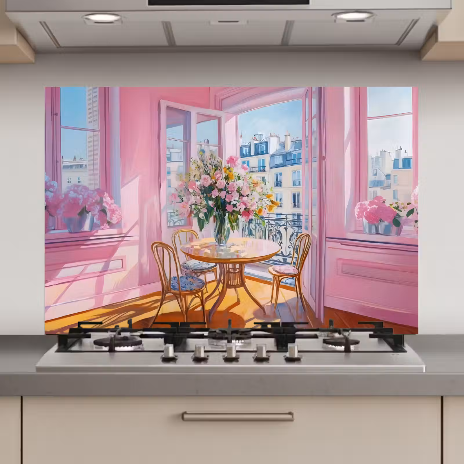 Spatscherm keuken - Pink - City - Bloemen — 1