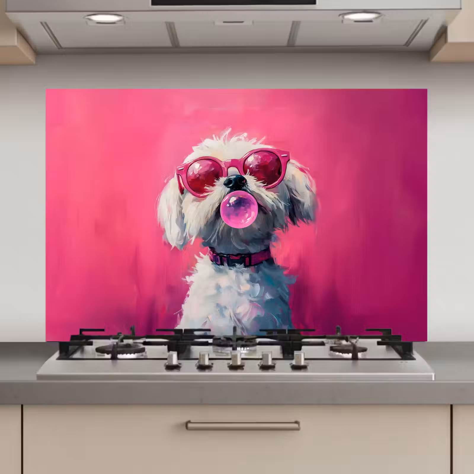 Spatscherm keuken - Pink - Hond - Bubbel — 1