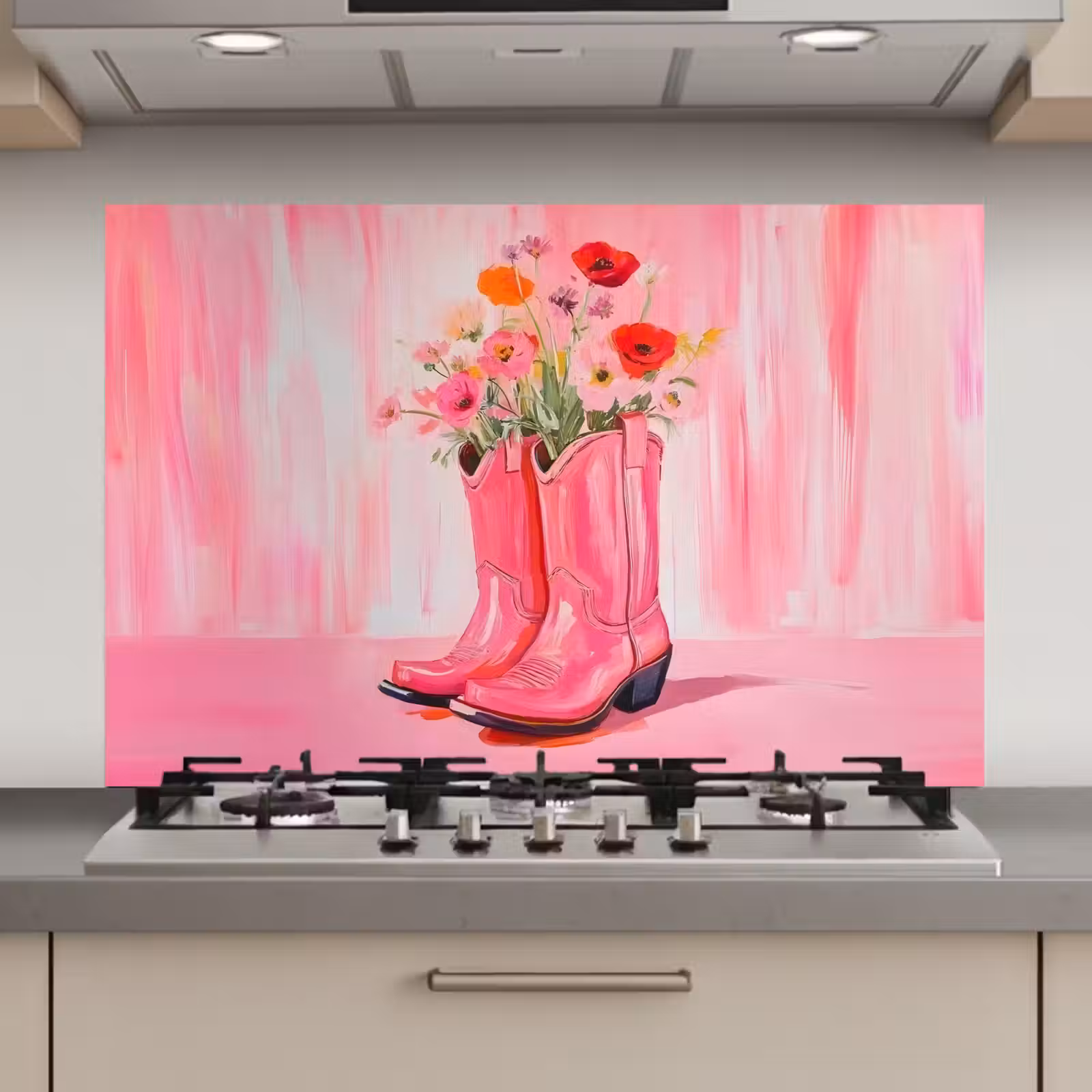Spatscherm keuken - Roze - Bloemen - Cowboy — 1