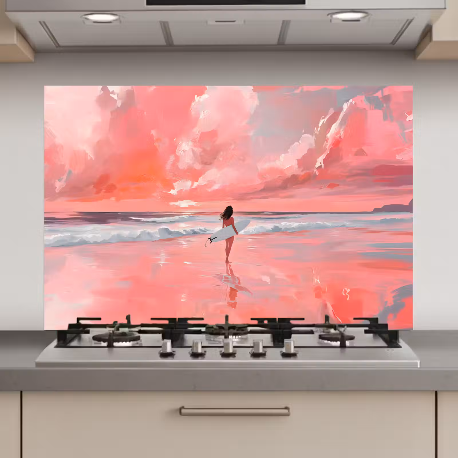 Spatscherm keuken - Roze - Surfen - Zee — 1