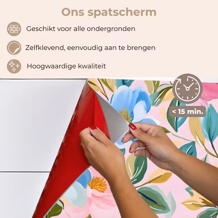 Spatscherm keuken - Blauw - Roze - Bloemen — 4
