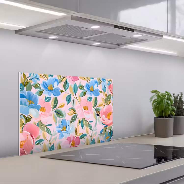 Spatscherm keuken - Blauw - Roze - Bloemen — 5