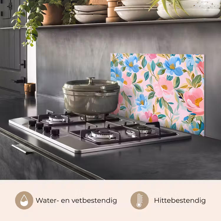 Spatscherm keuken - Blauw - Roze - Bloemen — 7