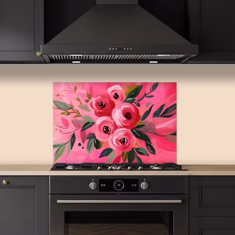 Spatscherm keuken - Bloemen - Verf - Roze — 2