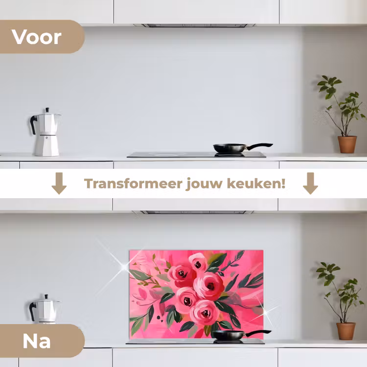 Spatscherm keuken - Bloemen - Verf - Roze — 3