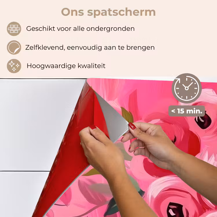 Spatscherm keuken - Bloemen - Verf - Roze — 4