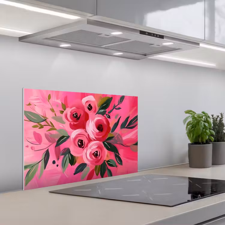 Spatscherm keuken - Bloemen - Verf - Roze — 5