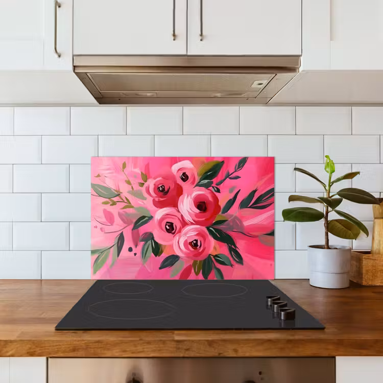 Spatscherm keuken - Bloemen - Verf - Roze — 6