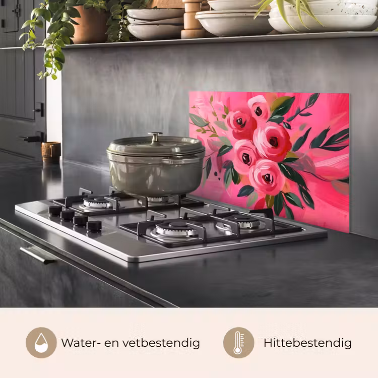 Spatscherm keuken - Bloemen - Verf - Roze — 7