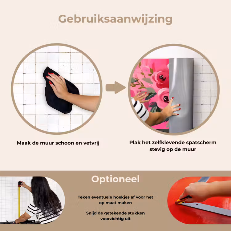 Spatscherm keuken - Bloemen - Verf - Roze — 8