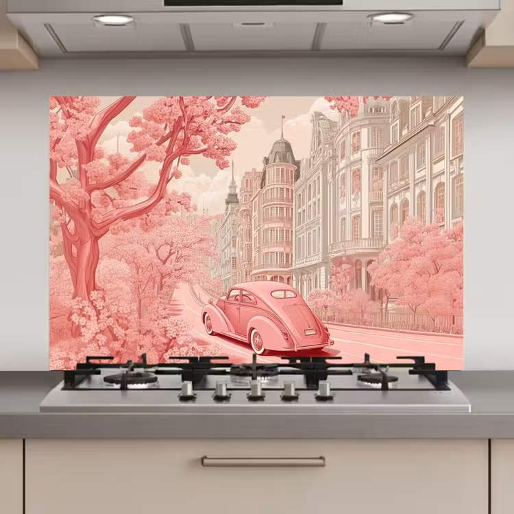 Spatscherm keuken - City - Car - Pink — 1