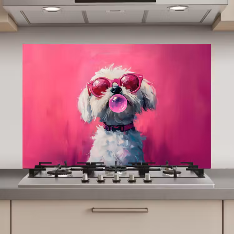 Spatscherm keuken - Pink - Hond - Bubbel — 1