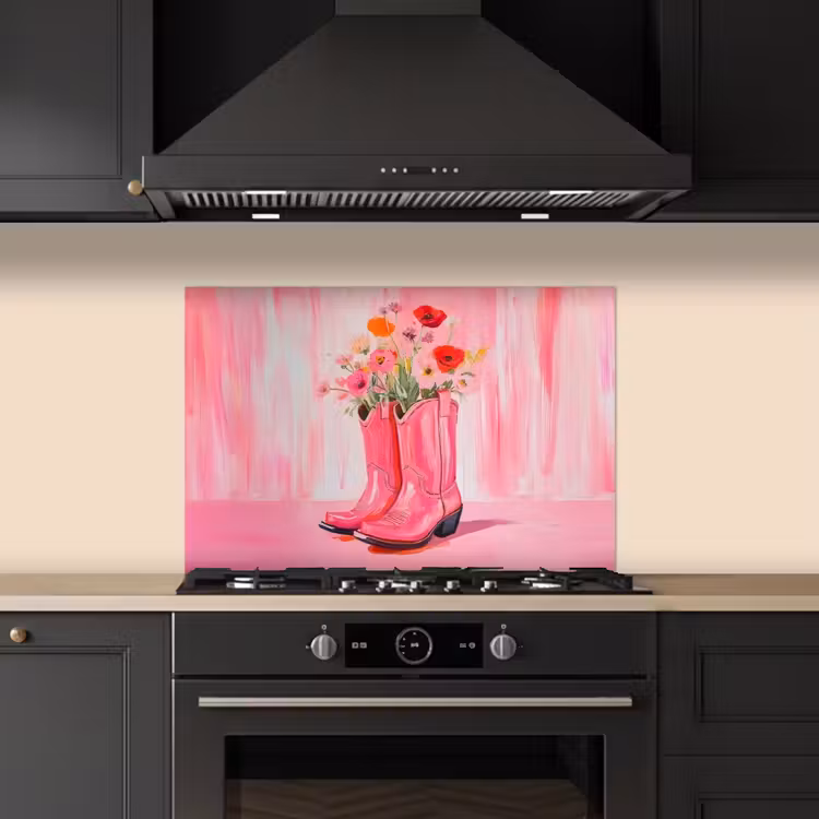 Spatscherm keuken - Roze - Bloemen - Cowboy — 2