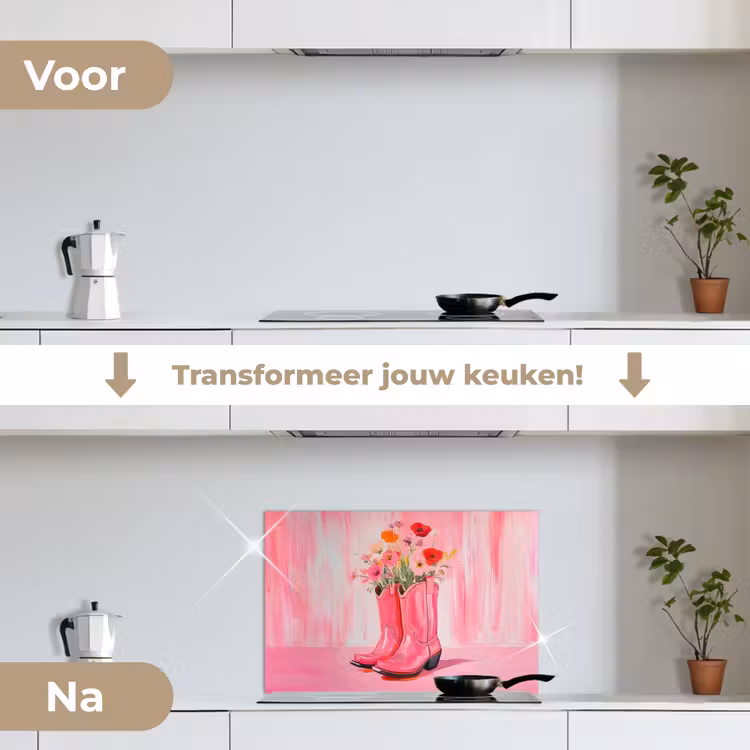 Spatscherm keuken - Roze - Bloemen - Cowboy — 3