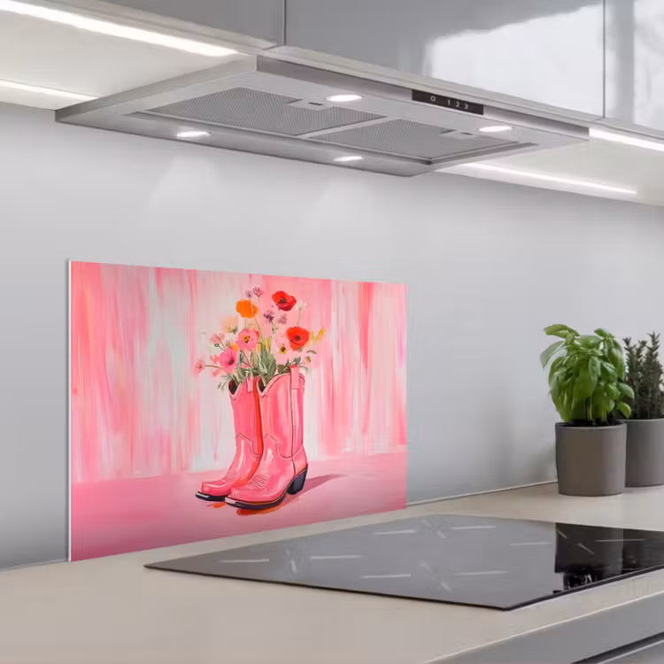 Spatscherm keuken - Roze - Bloemen - Cowboy — 5