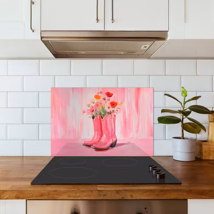Spatscherm keuken - Roze - Bloemen - Cowboy — 6
