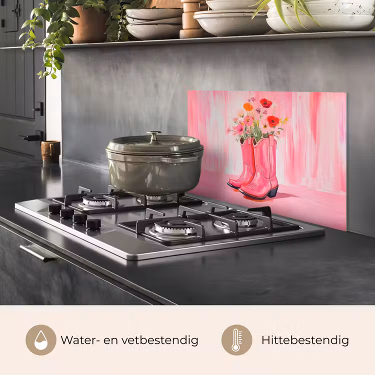 Spatscherm keuken - Roze - Bloemen - Cowboy — 7