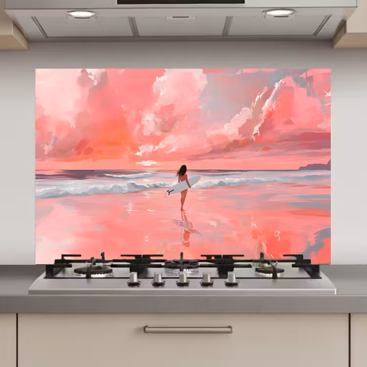 Spatscherm keuken - Roze - Surfen - Zee — 1