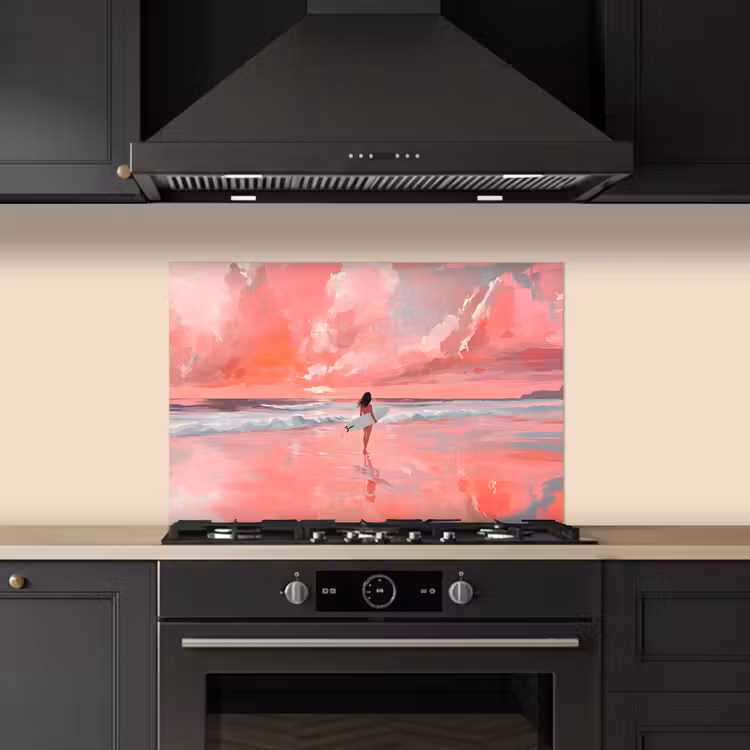 Spatscherm keuken - Roze - Surfen - Zee — 2