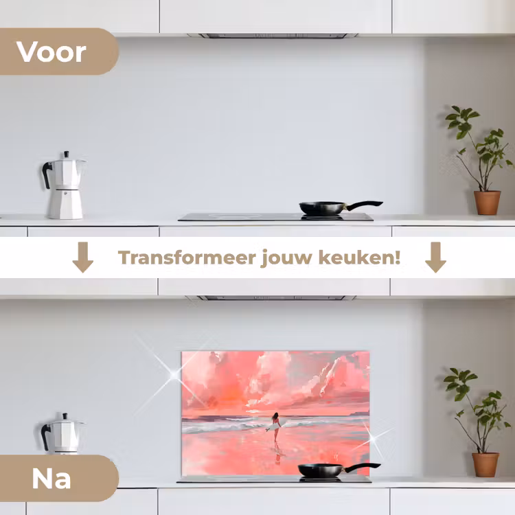 Spatscherm keuken - Roze - Surfen - Zee — 3