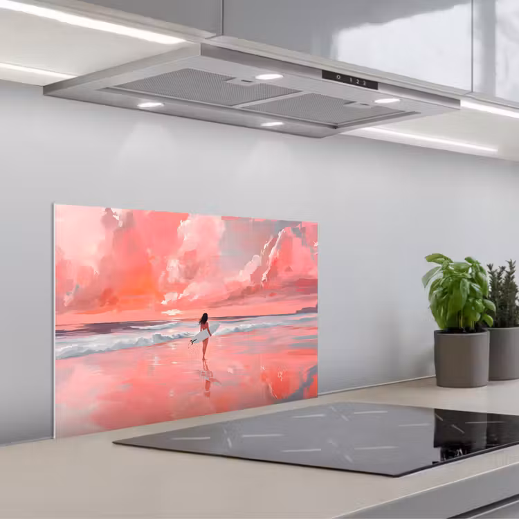 Spatscherm keuken - Roze - Surfen - Zee — 5