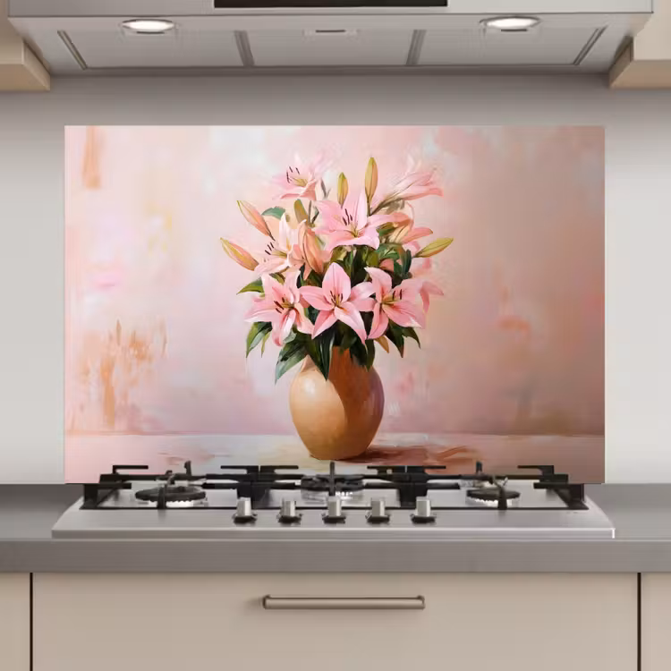 Spatscherm keuken - Vaas - Bloemen - Roze — 1