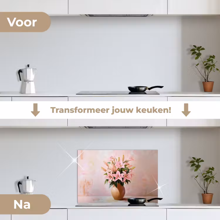 Spatscherm keuken - Vaas - Bloemen - Roze — 3