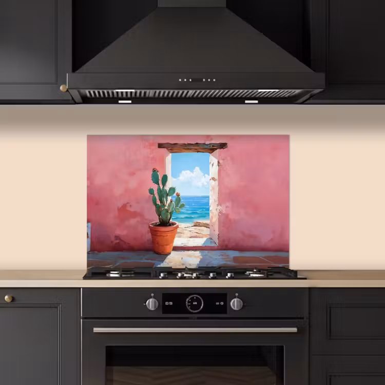 Spatscherm keuken - Zee - Roze - Cactus — 2