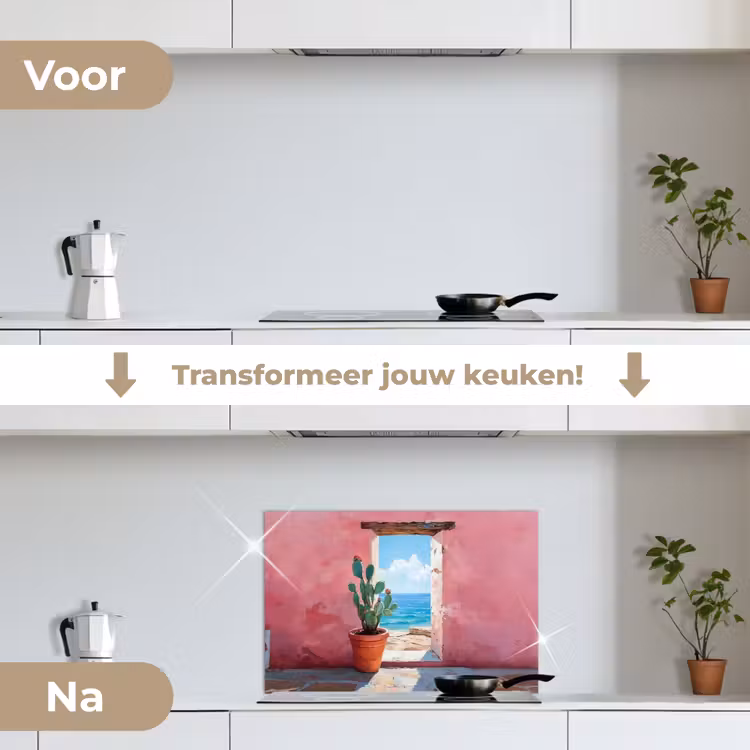 Spatscherm keuken - Zee - Roze - Cactus — 3