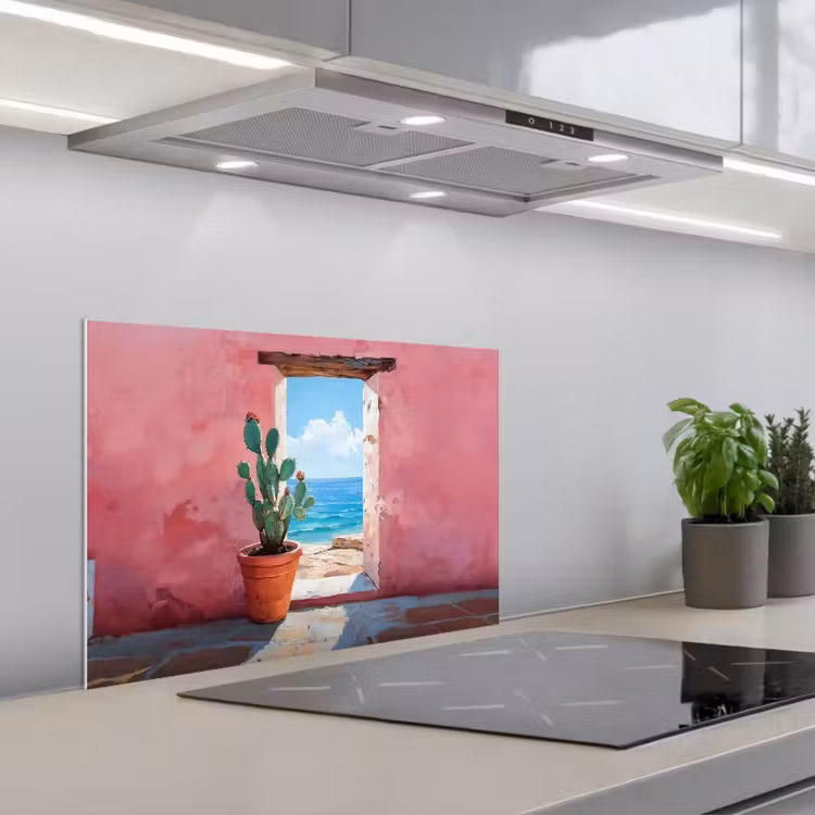 Spatscherm keuken - Zee - Roze - Cactus — 5