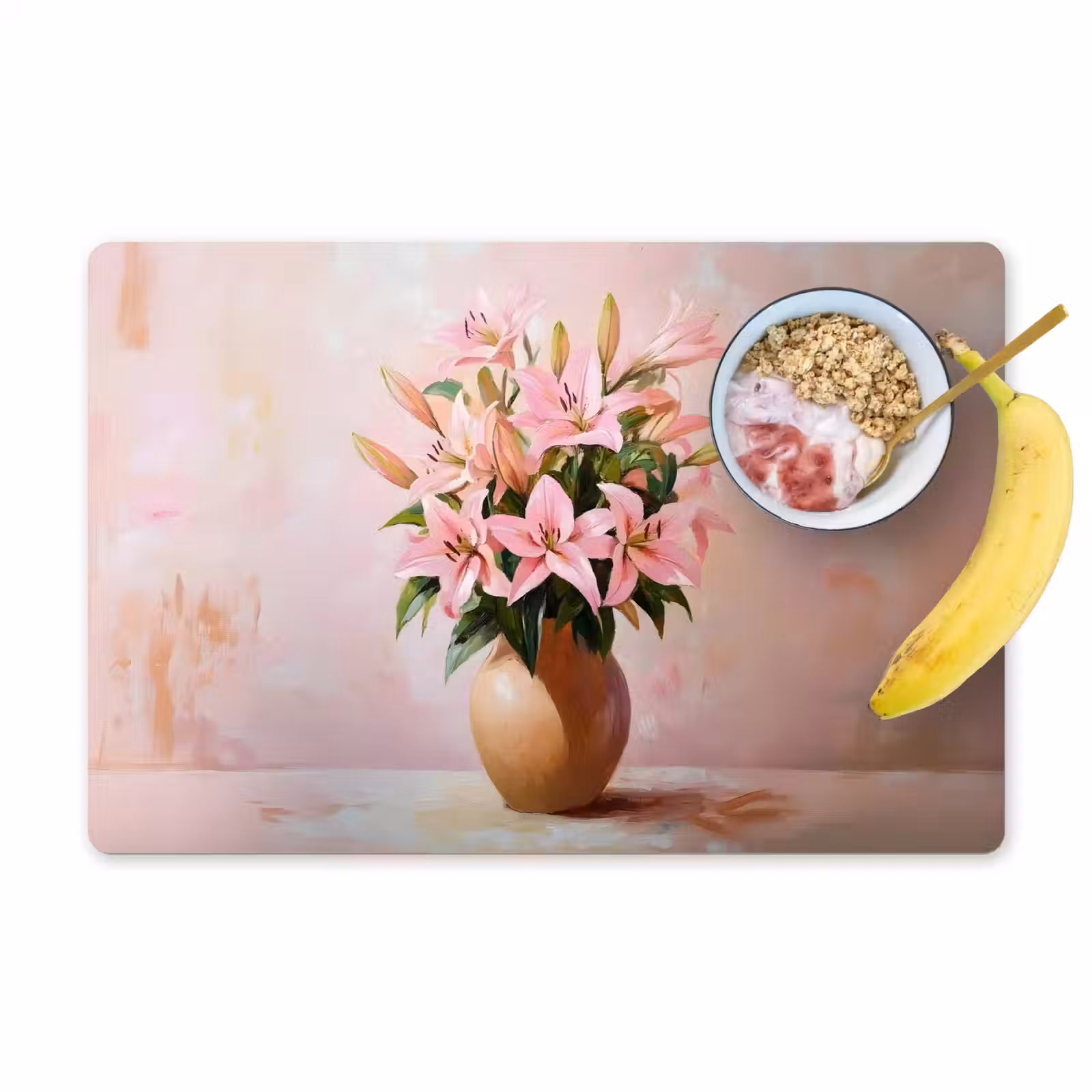 Placemat - 6 stuks - Vaas - Bloemen - Roze — 1