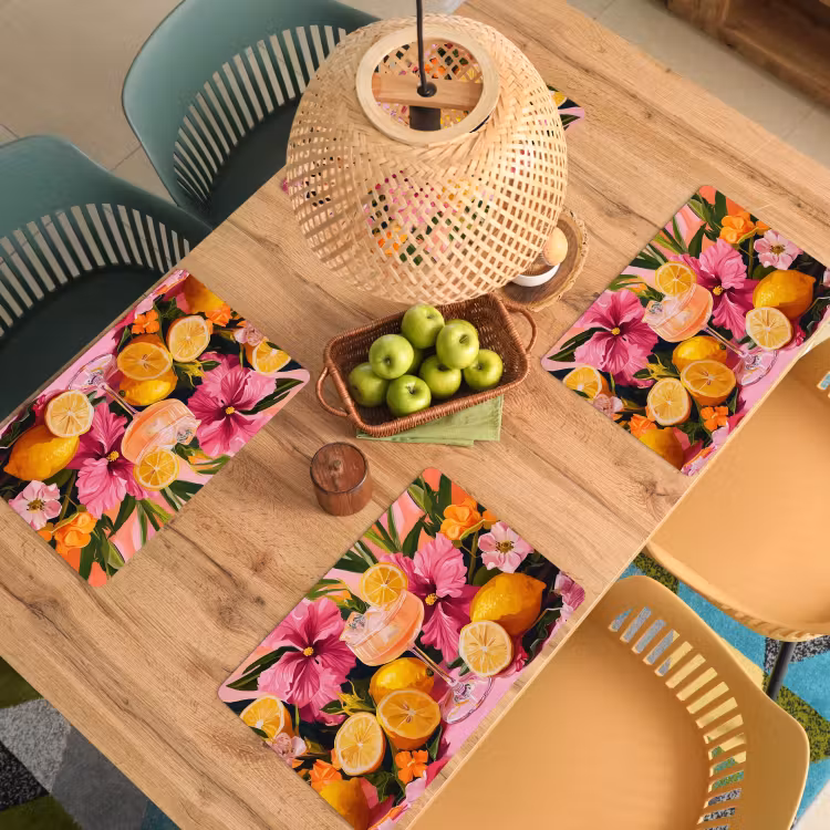 Placemat - 6 stuks - Drink - Bloemen - Yellow — 6