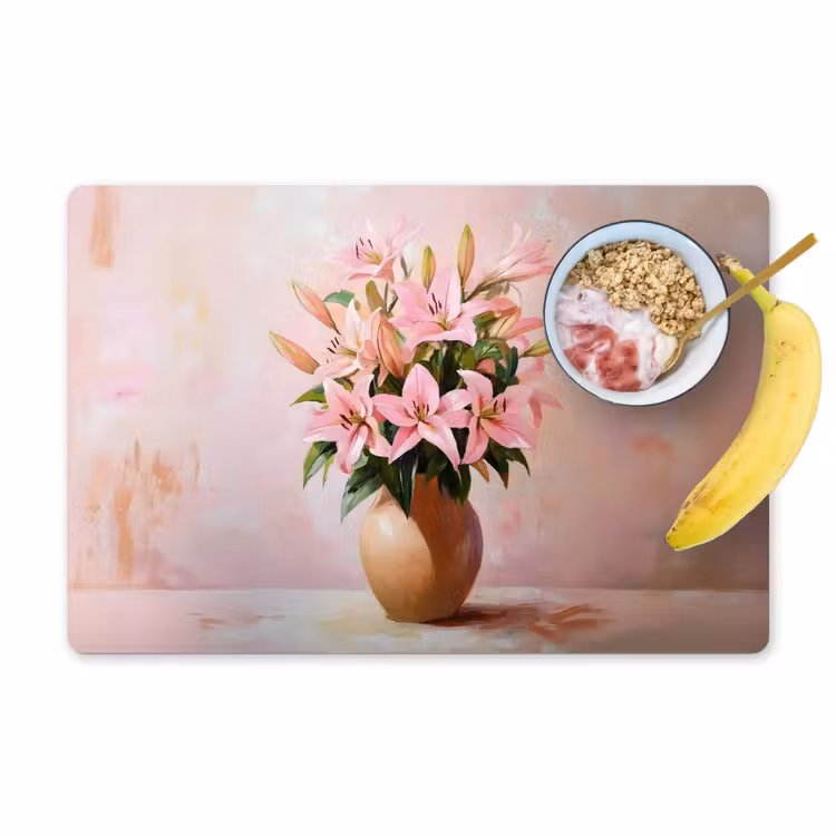 Placemat - 6 stuks - Vaas - Bloemen - Roze — 1