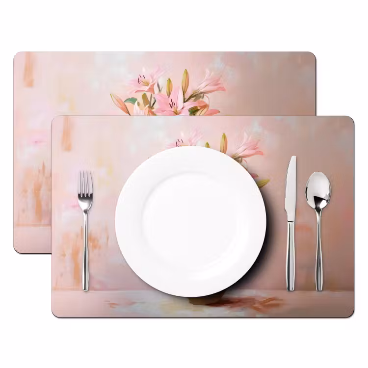 Placemat - 6 stuks - Vaas - Bloemen - Roze — 2