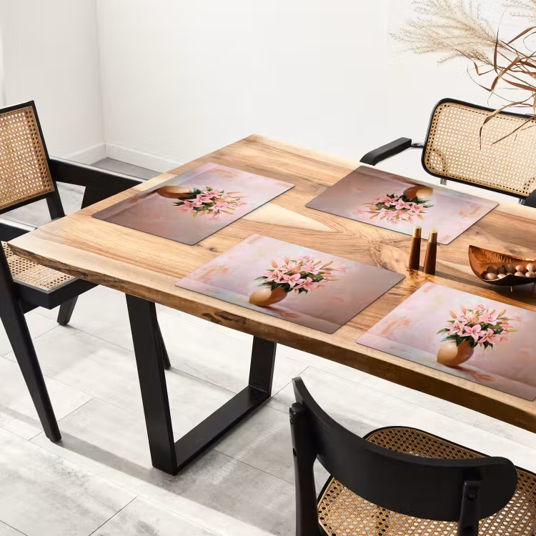 Placemat - 6 stuks - Vaas - Bloemen - Roze — 5