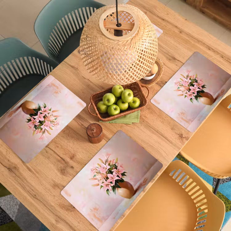 Placemat - 6 stuks - Vaas - Bloemen - Roze — 6