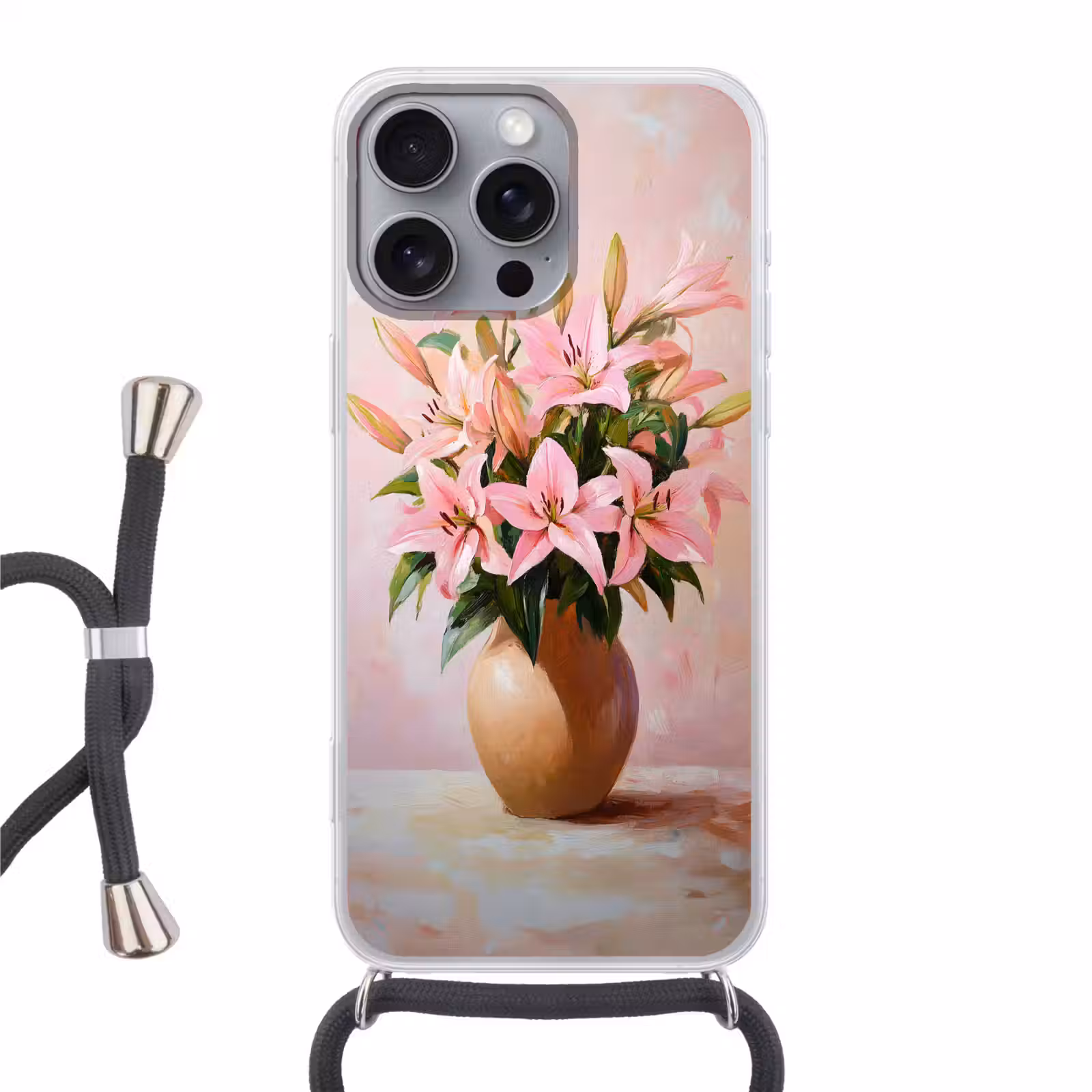 Telefoonhoesje met koord - Vaas - Bloemen - Roze — 1